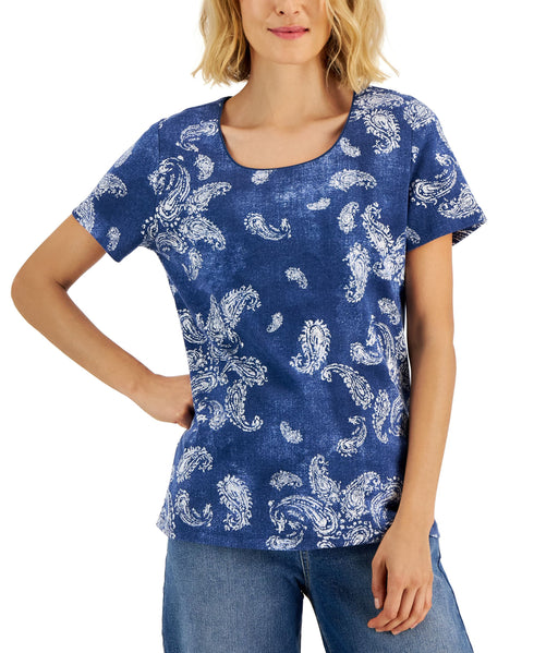 Karen Scott Womens Paisley Print Relaxed Scoop Neck Top